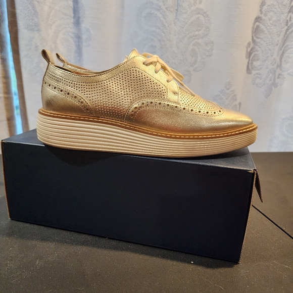 Womens Cole Haan Originalgrand Oxford Platform, Sz 10, Gold - Picture 1 of 4
